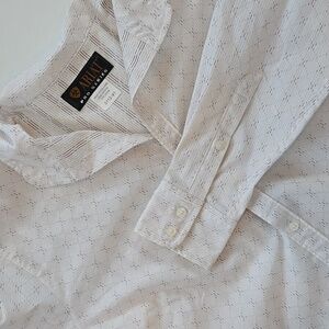 Ariat Pro Series Shirt Mens Western White Brown Stripe Stretch Button Up